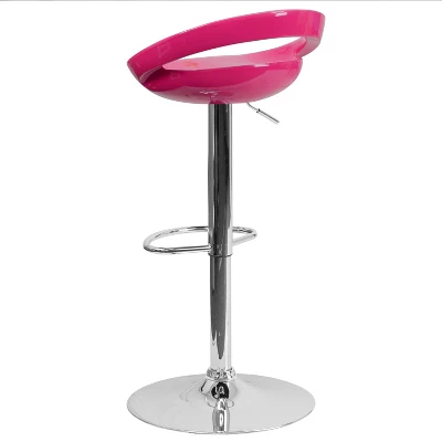 Flash Furniture Contemporary Plastic Adjustable Height Barstool With Rounded Cutout Back And Chrome Base 2 Flash Furniture Contemporary Plastic Adjustable Height Barstool With Rounded Cutout Back And Chrome Base - Image 2