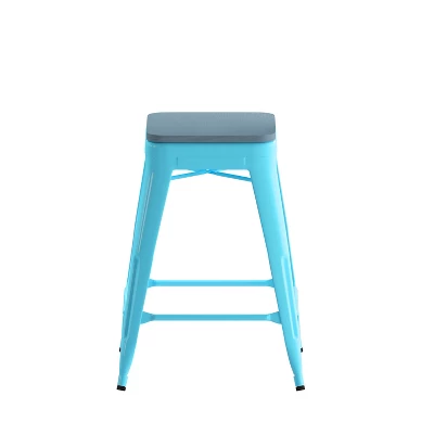 Flash Furniture Cierra Set Of 4 Commercial Grade 24" High Backless Metal Indoor Counter Height Stools With All-Weather Poly Resin Seats 10 Flash Furniture Cierra Set Of 4 Commercial Grade 24" High Backless Metal Indoor Counter Height Stools With All-Weather Poly Resin Seats - Image 10