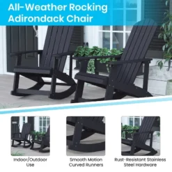 Flash Furniture Set Of 4 Savannah All-Weather Poly Resin Wood Adirondack Rocking Chairs With Side Table -Furniture GUEST b10ac1ca 72e0 4a41 9181 c98bfe18817a