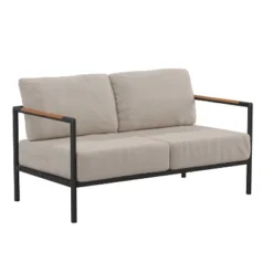Flash Furniture Indoor/Outdoor Patio Loveseat With Cushions - Modern Aluminum Framed Loveseat With Teak Accent Arms -Furniture GUEST b18b9f9f ebbf 467e 9399 5edd00af71e7