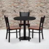 Flash Furniture 30'' Round Black Laminate Table Set With 3 Grid Back Metal Chairs - Cherry Wood Seat