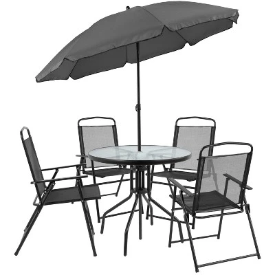 Flash Furniture Nantucket 6 Piece Patio Garden Set With Table, Umbrella And 4 Folding Chairs 10 Flash Furniture Nantucket 6 Piece Patio Garden Set With Table, Umbrella And 4 Folding Chairs - Image 10