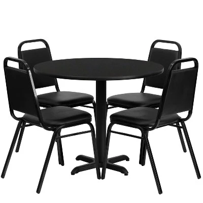 Flash Furniture 36'' Round Laminate Table Set With X-Base And 4 Trapezoidal Back Banquet Chairs 3 Flash Furniture 36'' Round Laminate Table Set With X-Base And 4 Trapezoidal Back Banquet Chairs - Image 3