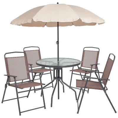 Flash Furniture Nantucket 6 Piece Patio Garden Set With Table, Umbrella And 4 Folding Chairs 15 Flash Furniture Nantucket 6 Piece Patio Garden Set With Table, Umbrella And 4 Folding Chairs - Image 15