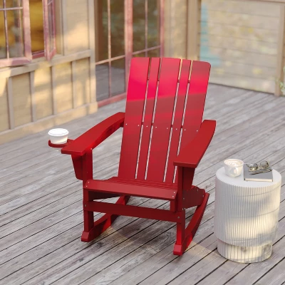 Flash Furniture Halifax HDPE Adirondack Chair With Cup Holder And Pull Out Ottoman, All-Weather HDPE Indoor/Outdoor Chair 3 Flash Furniture Halifax HDPE Adirondack Chair With Cup Holder And Pull Out Ottoman, All-Weather HDPE Indoor/Outdoor Chair - Image 3