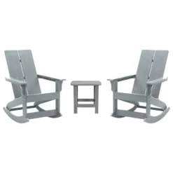 Flash Furniture Set Of 2 Finn Modern Commercial Grade All-Weather 2-Slat Poly Resin Rocking Adirondack Chairs With Side Table 22 Flash Furniture Set Of 2 Finn Modern Commercial Grade All-Weather 2-Slat Poly Resin Rocking Adirondack Chairs With Side Table -Furniture GUEST b43f09c0 bf89 4c8f 9afd 402c7c8d526d