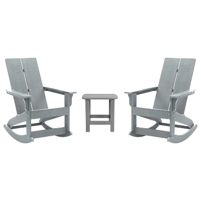 Flash Furniture Set Of 2 Finn Modern Commercial Grade All-Weather 2-Slat Poly Resin Rocking Adirondack Chairs With Side Table 11 Flash Furniture Set Of 2 Finn Modern Commercial Grade All-Weather 2-Slat Poly Resin Rocking Adirondack Chairs With Side Table - Image 11