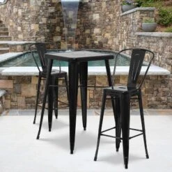 Flash Furniture Commercial Grade 23.75" Square Metal Indoor-Outdoor Bar Table Set With 2 Stools With Backs 20 Flash Furniture Commercial Grade 23.75" Square Metal Indoor-Outdoor Bar Table Set With 2 Stools With Backs -Furniture GUEST b4cc1da6 822c 48c6 ab4d 7c5f87fefdd3