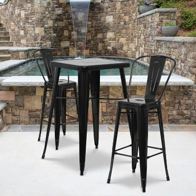 Flash Furniture Commercial Grade 23.75" Square Metal Indoor-Outdoor Bar Table Set With 2 Stools With Backs 6 Flash Furniture Commercial Grade 23.75" Square Metal Indoor-Outdoor Bar Table Set With 2 Stools With Backs - Image 6