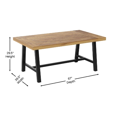 Flash Furniture All Weather Commercial Acacia Wood Top Patio Table With Metal Base-Natural/Black 5 Flash Furniture All Weather Commercial Acacia Wood Top Patio Table With Metal Base-Natural/Black - Image 5