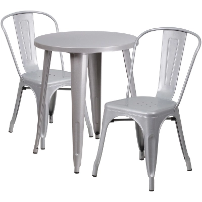 Flash Furniture Commercial Grade 24" Round Metal Indoor-Outdoor Table Set With 2 Cafe Chairs 9 Flash Furniture Commercial Grade 24" Round Metal Indoor-Outdoor Table Set With 2 Cafe Chairs - Image 9