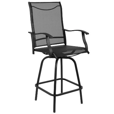 Flash Furniture Valerie Patio Bar Height Stools Set Of 2, All-Weather Textilene Swivel Patio Stools And Deck Chairs With High Back & Armrests 2 Flash Furniture Valerie Patio Bar Height Stools Set Of 2, All-Weather Textilene Swivel Patio Stools And Deck Chairs With High Back & Armrests - Image 2