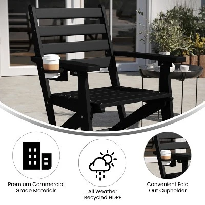 Flash Furniture Tolleson Commercial Grade Adirondack Dining Chair With Fold Out Cup Holder, Weather Resistant Recycled HDPE Adirondack Chair 5 Flash Furniture Tolleson Commercial Grade Adirondack Dining Chair With Fold Out Cup Holder, Weather Resistant Recycled HDPE Adirondack Chair - Image 5