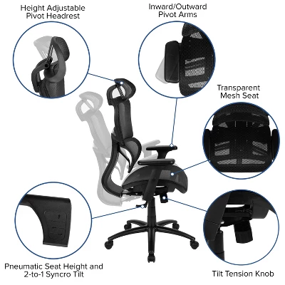Flash Furniture Ergonomic Mesh Office Chair With 2-to-1 Synchro-Tilt, Adjustable Headrest, Lumbar Support, And Adjustable Pivot Arms 12 Flash Furniture Ergonomic Mesh Office Chair With 2-to-1 Synchro-Tilt, Adjustable Headrest, Lumbar Support, And Adjustable Pivot Arms - Image 12