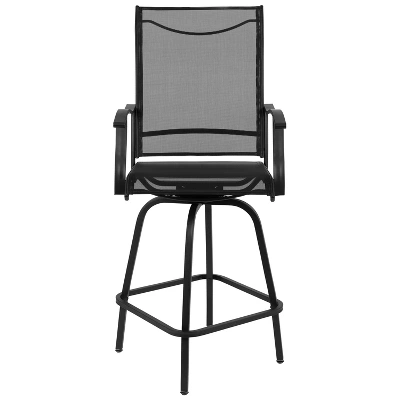Flash Furniture Valerie Patio Bar Height Stools Set Of 2, All-Weather Textilene Swivel Patio Stools And Deck Chairs With High Back & Armrests 4 Flash Furniture Valerie Patio Bar Height Stools Set Of 2, All-Weather Textilene Swivel Patio Stools And Deck Chairs With High Back & Armrests - Image 4