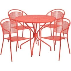 Flash Furniture Oia Commercial Grade 35.25" Round Indoor-Outdoor Steel Patio Table Set With 4 Round Back Chairs -Furniture GUEST b7d03641 a8d0 44f1 b7dc c15a162d8d3a