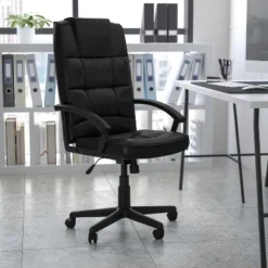 Flash Furniture Nora High Back Black LeatherSoft Executive Swivel Office Chair With Arms