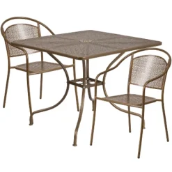 Flash Furniture Oia Commercial Grade 35.5" Square Indoor-Outdoor Steel Patio Table Set With 2 Round Back Chairs -Furniture GUEST b80412e3 5589 4adc 9f77 827cdf13f1b7
