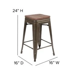 Flash Furniture 24" High Metal Counter-Height, Indoor Bar Stool With Wood Seat - Stackable Set Of 4 -Furniture GUEST b80fa6a6 f04e 4829 9e8f 14a62fd86646