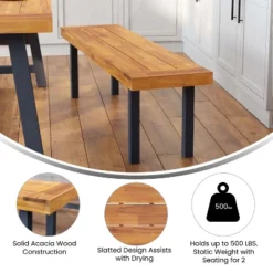 Flash Furniture Martindale Solid Acacia Wood Patio Dining Bench For 2 With Slatted Top And Black Flared Wooden Legs In A Natural Finish 11 Flash Furniture Martindale Solid Acacia Wood Patio Dining Bench For 2 With Slatted Top And Black Flared Wooden Legs In A Natural Finish -Furniture GUEST b81371e9 1817 46c6 9889 e3ae3d8cb3fe