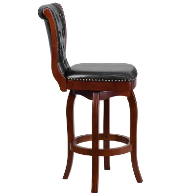 Flash Furniture 30'' High Wood Barstool With Button Tufted Back And LeatherSoft Swivel Seat 2 Flash Furniture 30'' High Wood Barstool With Button Tufted Back And LeatherSoft Swivel Seat - Image 2