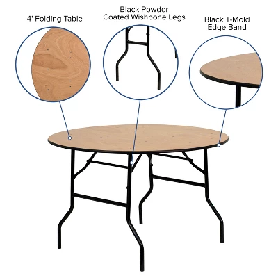 Flash Furniture 4-Foot Round Wood Folding Banquet Table With Clear Coated Finished Top 2 Flash Furniture 4-Foot Round Wood Folding Banquet Table With Clear Coated Finished Top - Image 2