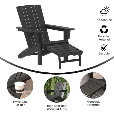 Flash Furniture Halifax HDPE Adirondack Chair With Cup Holder And Pull Out Ottoman, All-Weather HDPE Indoor/Outdoor Lounge Chair 5 Flash Furniture Halifax HDPE Adirondack Chair With Cup Holder And Pull Out Ottoman, All-Weather HDPE Indoor/Outdoor Lounge Chair - Image 5