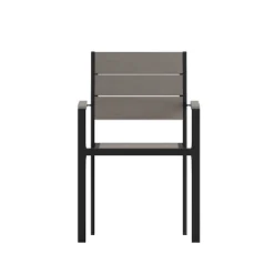 Flash Furniture Finch Commercial Grade Patio Chair With Arms, Stackable Side Chair With Faux Teak Poly Slats And Metal Frame -Furniture GUEST b8d62426 e7ea 4421 9804 115b764ed203