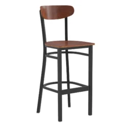 Flash Furniture Wright Commercial Grade Barstool With 500 LB. Capacity Steel Frame, Solid Wood Seat, And Boomerang Back -Furniture GUEST b8f3ec6d 1b04 4982 805c 1677729ab2db