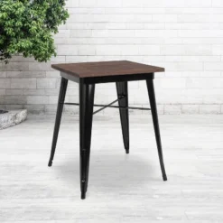 Flash Furniture 23.5" Square Metal Indoor Table With Rustic Wood Top