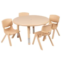 Flash Furniture 33" Round Plastic Height Adjustable Activity Table Set With 4 Chairs -Furniture GUEST ba9569ea e319 4a83 9b4c 2176ac0d5613