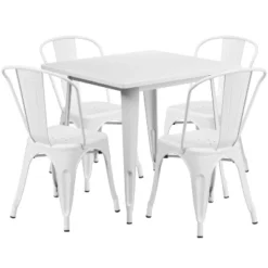 Flash Furniture Commercial Grade 31.5" Square Metal Indoor-Outdoor Table Set With 4 Stack Chairs -Furniture GUEST bb42ad34 d65d 4c75 9f1f 927e3fa39229