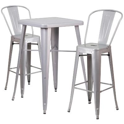 Flash Furniture Commercial Grade 23.75" Square Metal Indoor-Outdoor Bar Table Set With 2 Stools With Backs 13 Flash Furniture Commercial Grade 23.75" Square Metal Indoor-Outdoor Bar Table Set With 2 Stools With Backs - Image 13