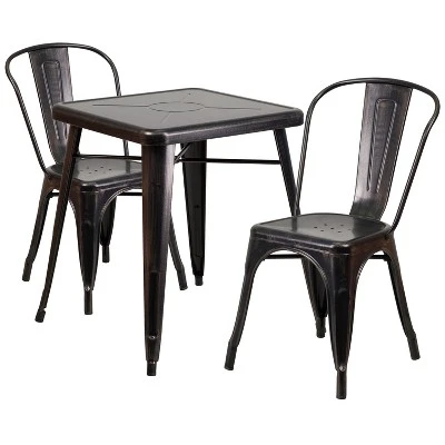 Flash Furniture Commercial Grade 23.75" Square Metal Indoor-Outdoor Table Set With 2 Stack Chairs 9 Flash Furniture Commercial Grade 23.75" Square Metal Indoor-Outdoor Table Set With 2 Stack Chairs - Image 9