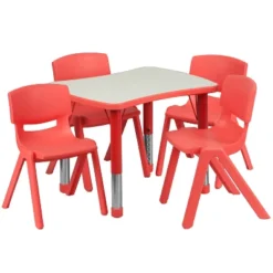 Flash Furniture 21.875"W X 26.625"L Rectangular Plastic Height Adjustable Activity Table Set With 4 Chairs -Furniture GUEST bd254b86 b913 41aa a069 2748049ad08f