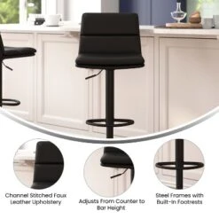 Flash Furniture Hughes Commercial Grade Modern Adjustable Height LeatherSoft Channel Stitched Barstools, Set Of 2 16 Flash Furniture Hughes Commercial Grade Modern Adjustable Height LeatherSoft Channel Stitched Barstools, Set Of 2 -Furniture GUEST bd8fabf5 5df6 4a73 9df5 1418bd48485a