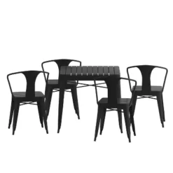 Flash Furniture All-Weather Resin Top Square Table & 4 Metal Chairs With Poly Resin Seats-Black -Furniture GUEST be186cb9 0f1c 47f7 a7a0 dcc95ab49e40