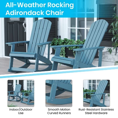 Flash Furniture Savannah All-Weather Poly Resin Wood Adirondack Rocking Chair With Rust Resistant Stainless Steel Hardware 2 Flash Furniture Savannah All-Weather Poly Resin Wood Adirondack Rocking Chair With Rust Resistant Stainless Steel Hardware - Image 2