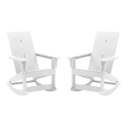 Flash Furniture Finn Modern Commercial Grade All-Weather 2-Slat Poly Resin Rocking Adirondack Chair With Rust Resistant Stainless Steel Hardware - Set Of 2 -Furniture GUEST befa379b 73f2 412b 989a c330c5939509
