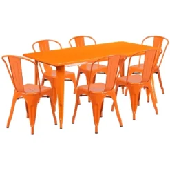 Flash Furniture Commercial Grade 31.5" X 63" Rectangular Metal Indoor-Outdoor Table Set With 6 Stack Chairs -Furniture GUEST bf5859c3 558b 4d65 8c7a 1e1d47b30a6a