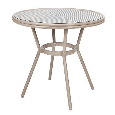 Flash Furniture Marseille Indoor/Outdoor Commercial Bistro 31.5" Table, Textilene, Glass Top With 2 Stack Chairs 6 Flash Furniture Marseille Indoor/Outdoor Commercial Bistro 31.5" Table, Textilene, Glass Top With 2 Stack Chairs - Image 6