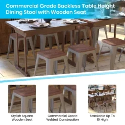 Flash Furniture 18" Backless Table Height Stool With Wooden Seat, Stackable Metal Indoor Dining Stool, Commercial Grade - Set Of 4 -Furniture GUEST bfe1b858 d2d7 40b3 b42e ff5a87fc6b79