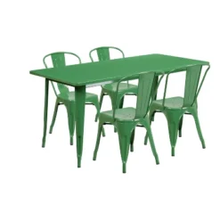 Flash Furniture Commercial Grade 31.5" X 63" Rectangular Metal Indoor-Outdoor Table Set With 4 Stack Chairs -Furniture GUEST c00f413c 5949 4dcc b3a9 978bda0d79a6