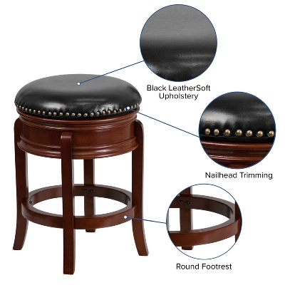 Flash Furniture 24'' High Backless Wood Counter Height Stool With Carved Apron And LeatherSoftSoft Swivel Seat 2 Flash Furniture 24'' High Backless Wood Counter Height Stool With Carved Apron And LeatherSoftSoft Swivel Seat - Image 2