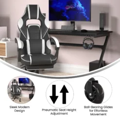 Flash Furniture X40 Gaming Chair Racing Computer Chair With Fully Reclining Back/Arms And Transparent Roller Wheels, Slide-Out Footrest -Furniture GUEST c02af722 a7b0 4b45 a852 bd80eefd6d5e