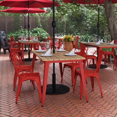 Flash Furniture Declan Commercial Indoor/Outdoor Dining Table With Umbrella Hole, 30" X 60" All Weather Poly Resin Top And Steel Base 1 Flash Furniture Declan Commercial Indoor/Outdoor Dining Table With Umbrella Hole, 30" X 60" All Weather Poly Resin Top And Steel Base