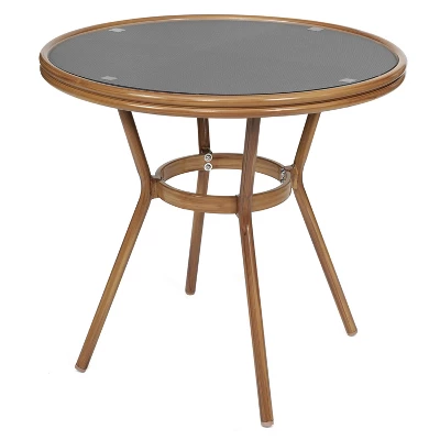 Flash Furniture Marseille Indoor/Outdoor Commercial Bistro 31.5" Table, Textilene, Glass Top, Bamboo Print Aluminum Frame 11 Flash Furniture Marseille Indoor/Outdoor Commercial Bistro 31.5" Table, Textilene, Glass Top, Bamboo Print Aluminum Frame - Image 11