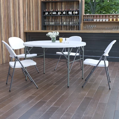 Flash Furniture 4-Foot Round Bi-Fold Granite White Plastic Banquet And Event Folding Table With Carrying Handle 1 Flash Furniture 4-Foot Round Bi-Fold Granite White Plastic Banquet And Event Folding Table With Carrying Handle