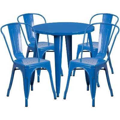 Flash Furniture Commercial Grade 30" Round Metal Indoor-Outdoor Table Set With 4 Cafe Chairs 5 Flash Furniture Commercial Grade 30" Round Metal Indoor-Outdoor Table Set With 4 Cafe Chairs - Image 5