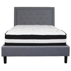Flash Furniture Roxbury Full Size Tufted Upholstered Platform Bed In Light Gray Fabric With Pocket Spring Mattress 5 Flash Furniture Roxbury Full Size Tufted Upholstered Platform Bed In Light Gray Fabric With Pocket Spring Mattress -Furniture GUEST c32ab644 e276 4740 b42f 1bb5f153e6b0